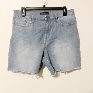Calvin Klein Jeans Blue & White Stripes Frayed Cuff Bermuda Shorts